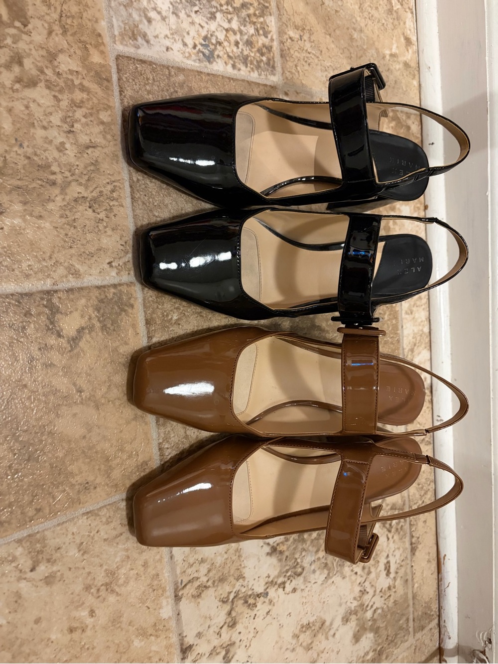 Patent Leather Mary Jane Slingback Pumps in Black and Brown
